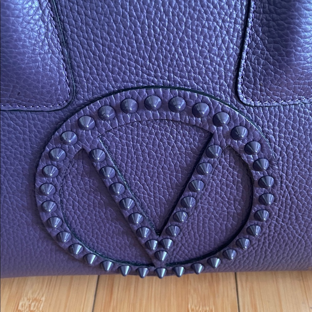 Valentino Women's Deep Purple Satchel W/ Long strap  Excellent Bag Studded Logo